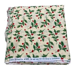 Vtg 90s Springs Industries Christmas Poinsetta Holly Berry Cotton Fabric 2 yds
